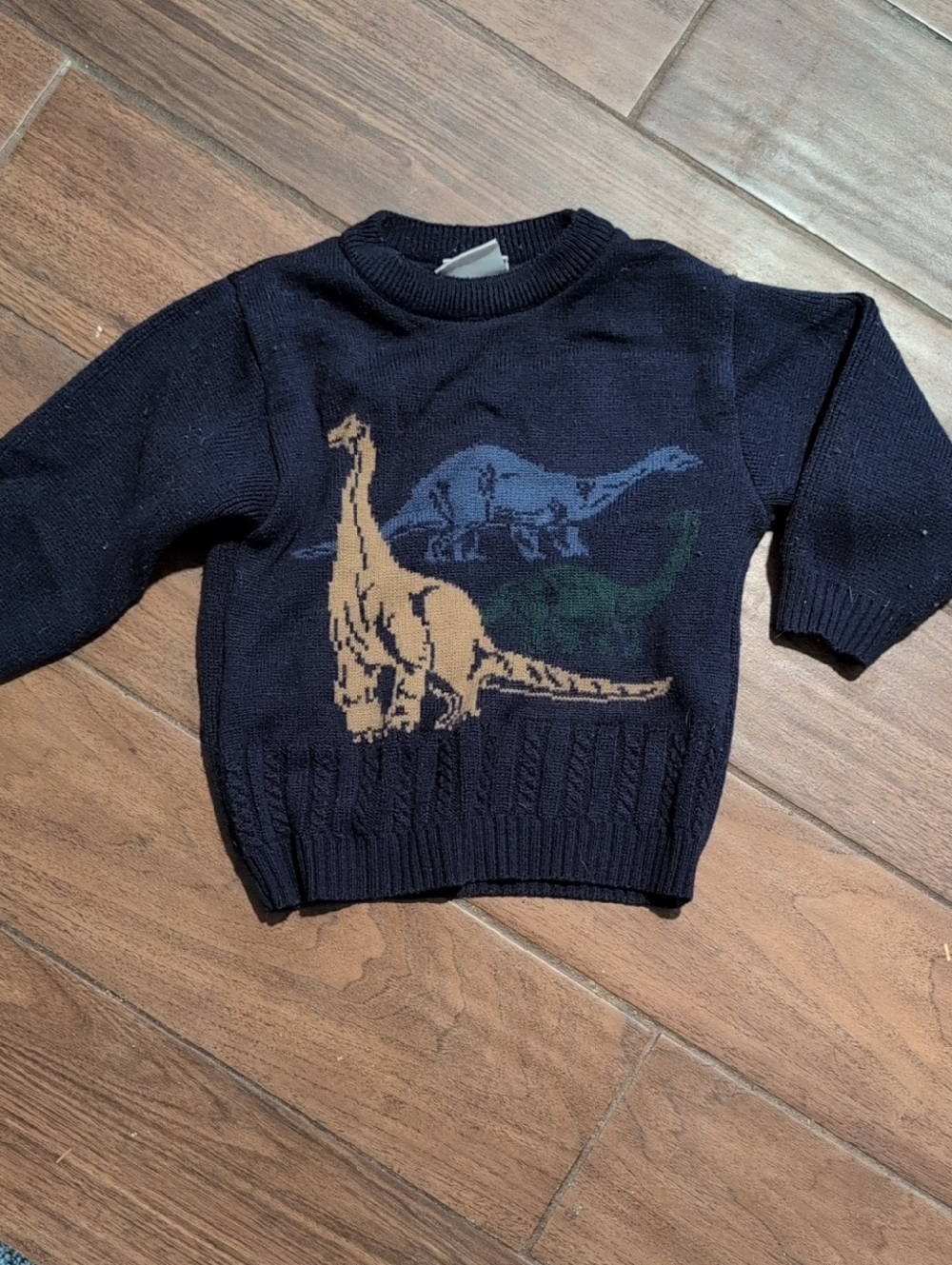 Vintage plaid moose 4T Navy Kids' Sweater with Multicolor Dinosaur Motif